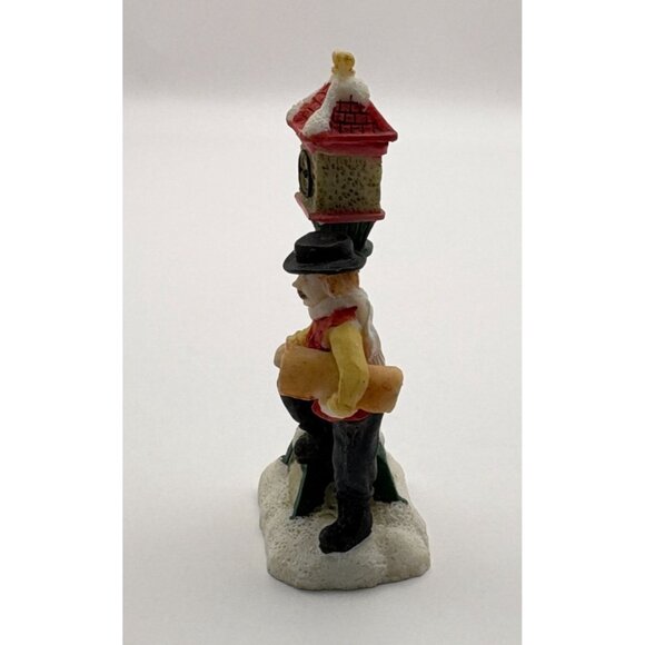 Vintage Christmas Village Figurine Street Clock with Waiting Man Snow Covered - Picture 4 of 7
